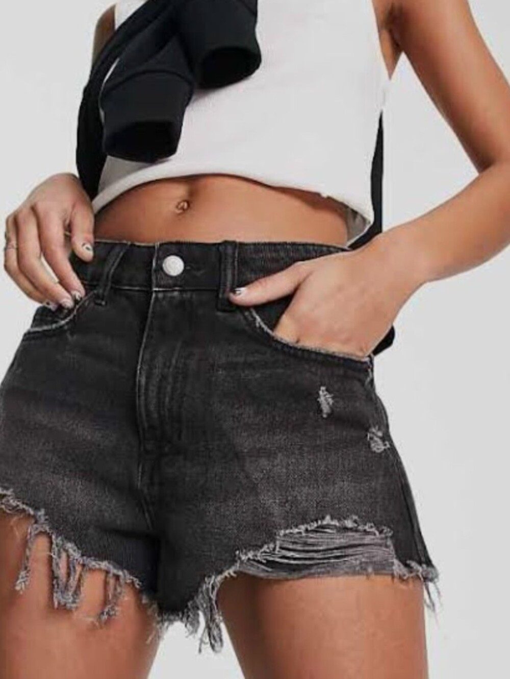 WILD FABLE Black Distressed Frayed Hem Festival Denim Shorts